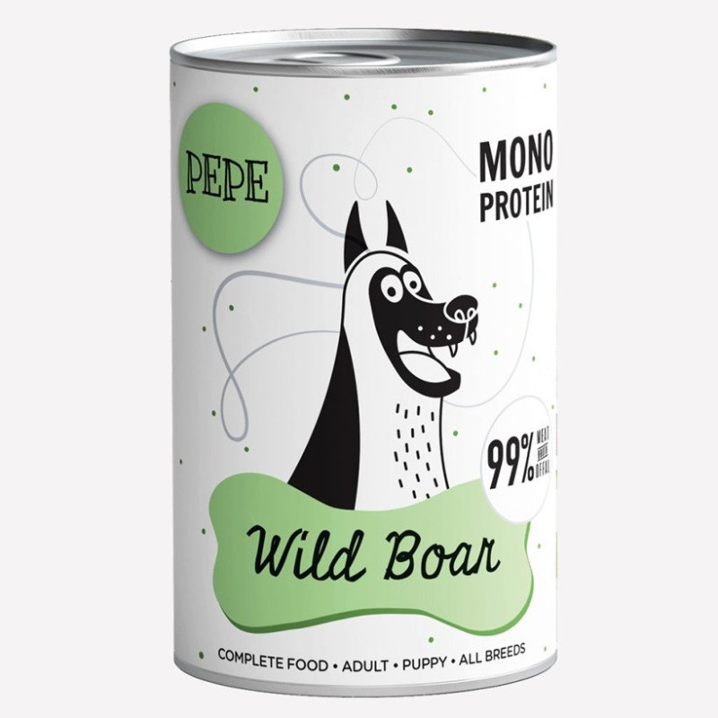Karma mokra dla psa PEPE wild boar 99% dziczyzna 400 g